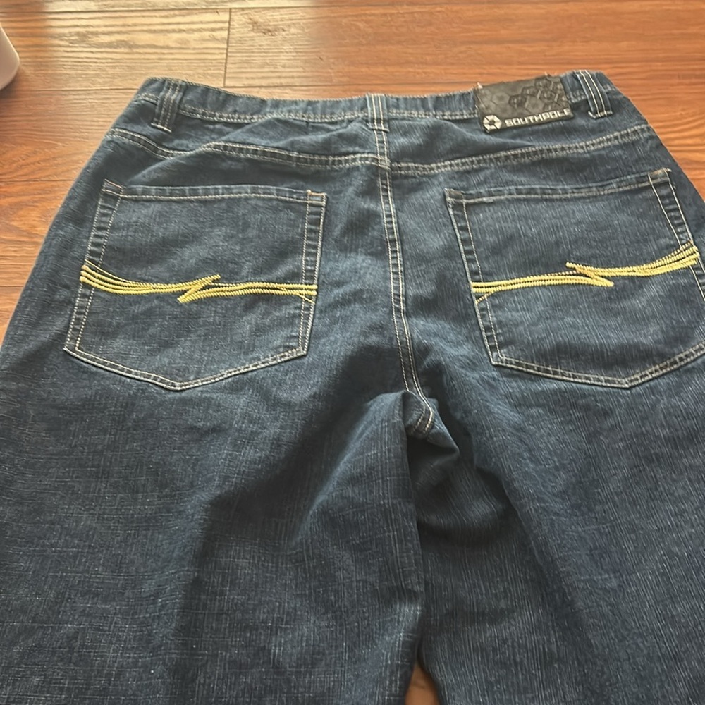 Vintage Y2K Baggy SouthPole Dark Jorts Gold Embroidered Pocket Old Label Sz 40 - Picture 5 of 12